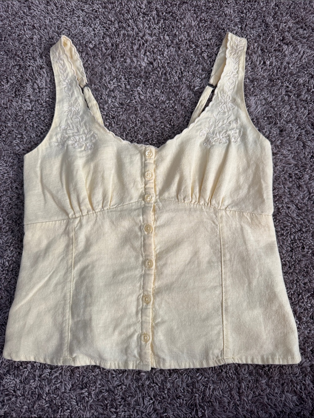 Hollister Butter Yellow Lace-Trim Button Front Camisole